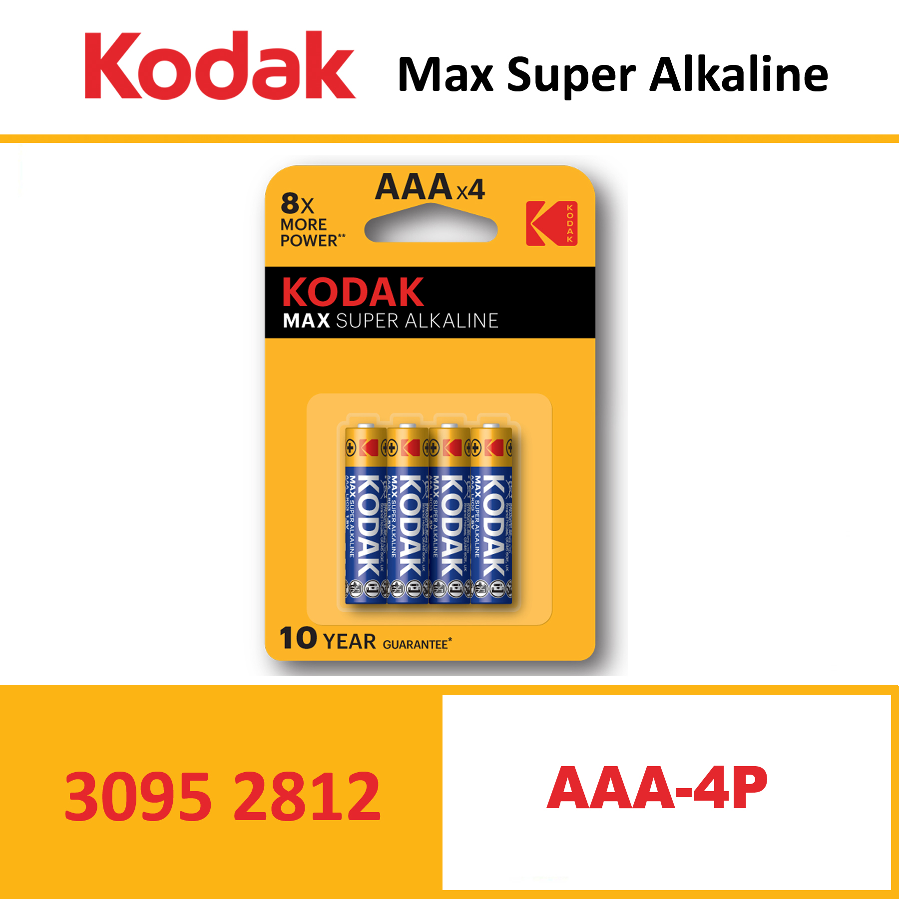 KODAK  Max Alkaline Battery K3A-4Piece