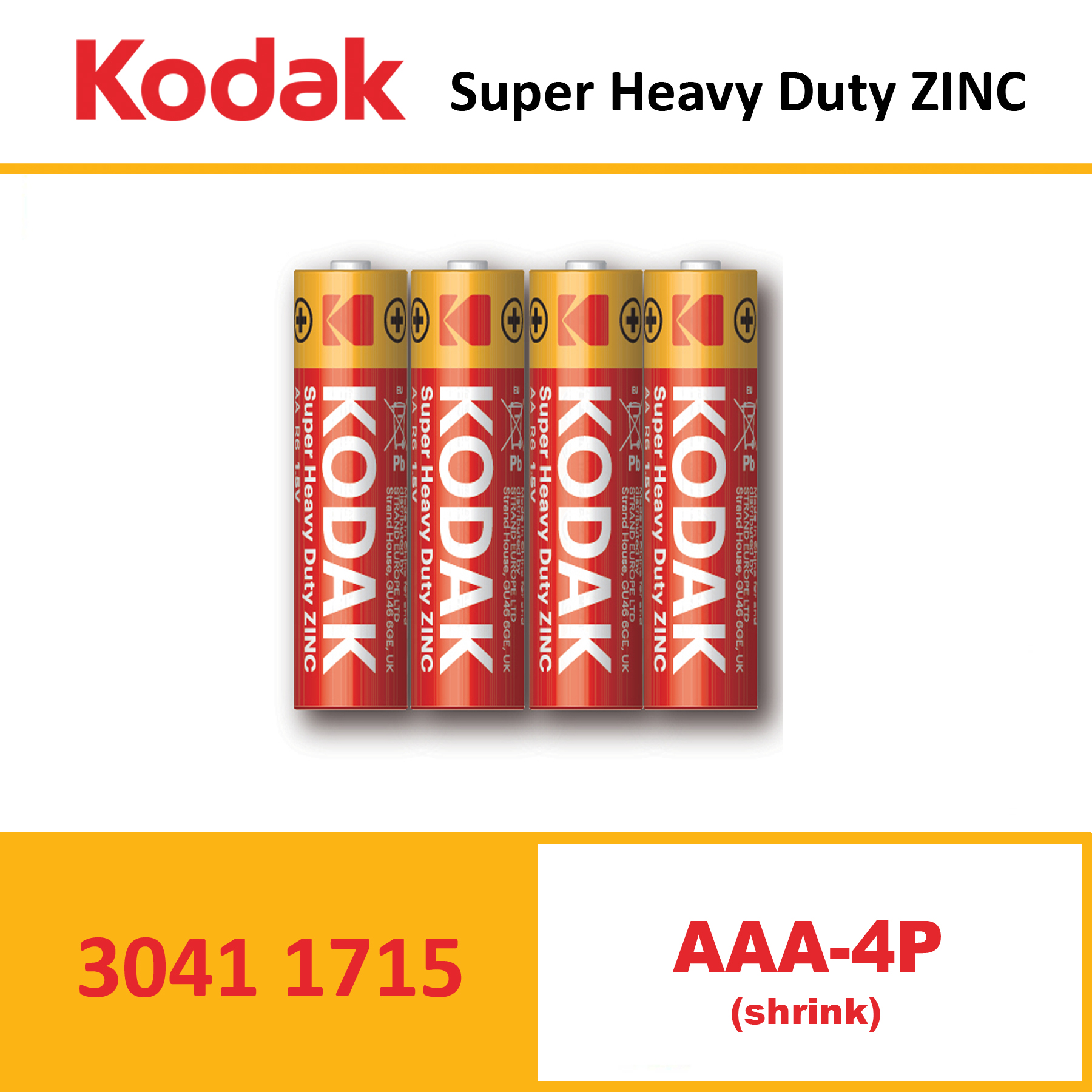 KODAK Super Heavy Duty Zinc Battery K3AHZ SHRINK