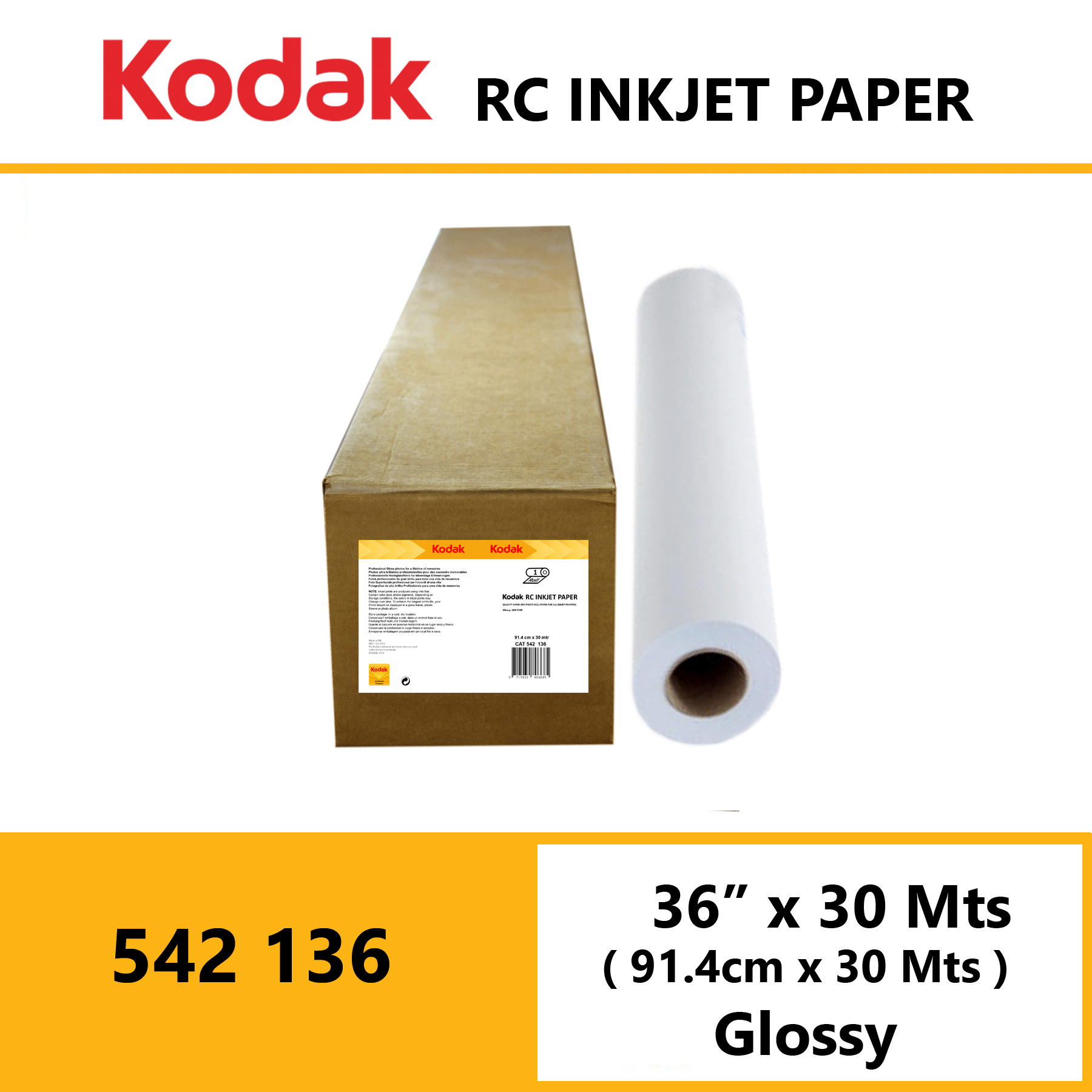 Kodak Inkjet RC Paper 36” x 30 Mtrs Glossy