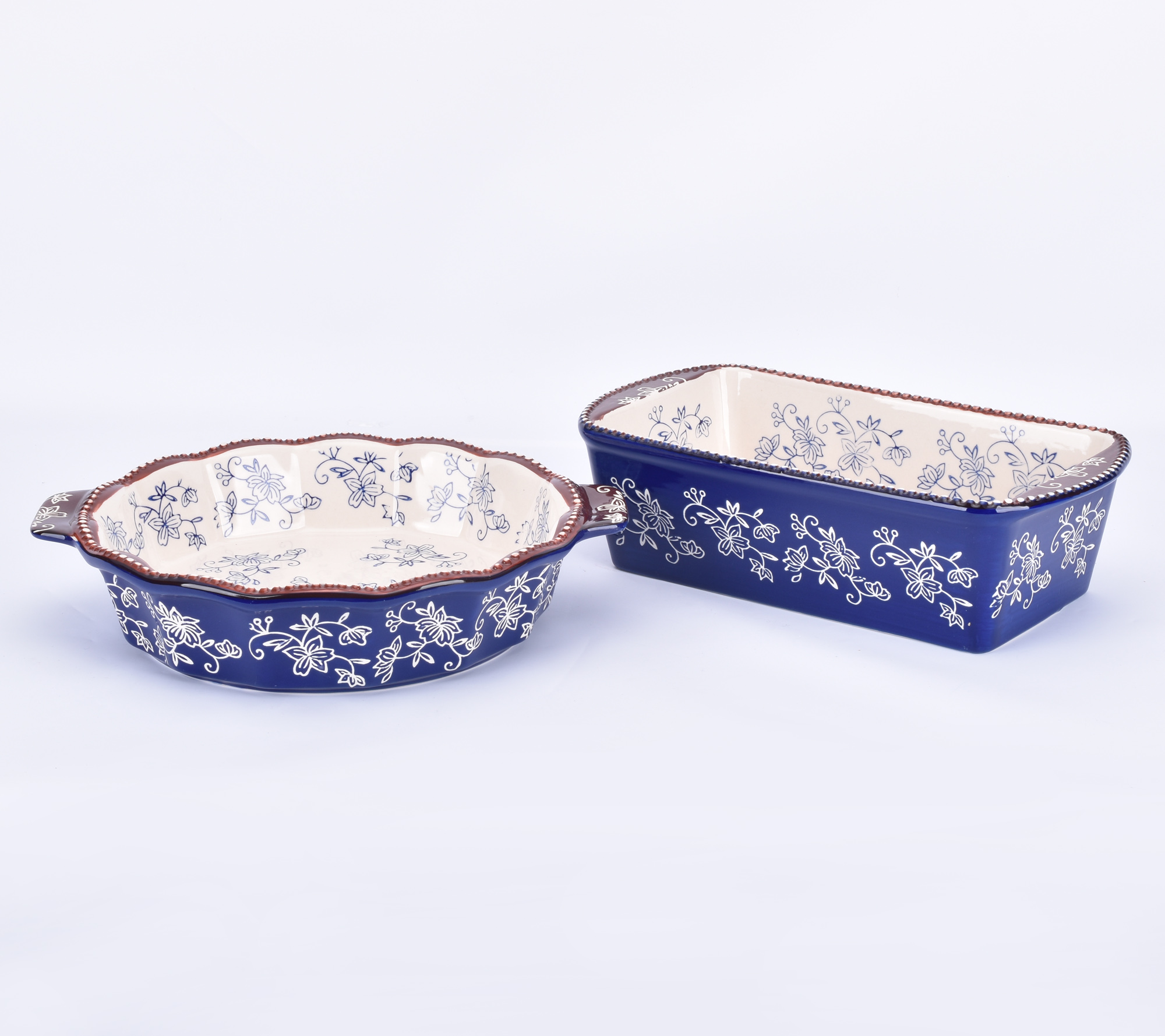 temp-tations® Floral Lace Pie and Loaf Bakeware Set – 2 Piece – Blue