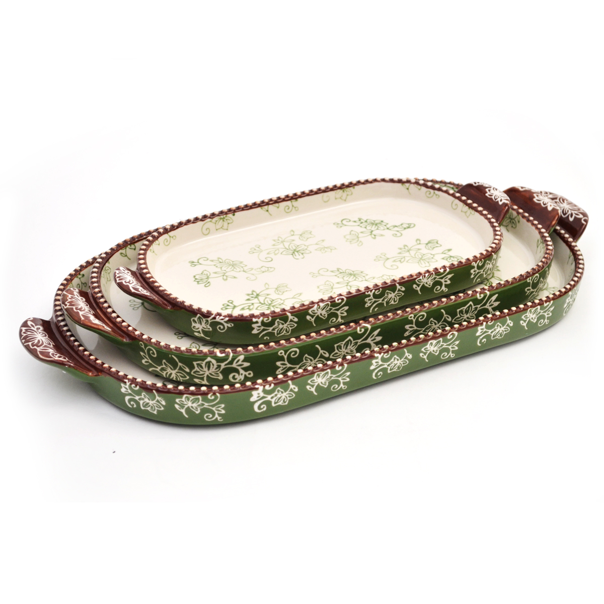 temp-tations® Floral Lace Squoval Tray Set – 3 Piece – Green