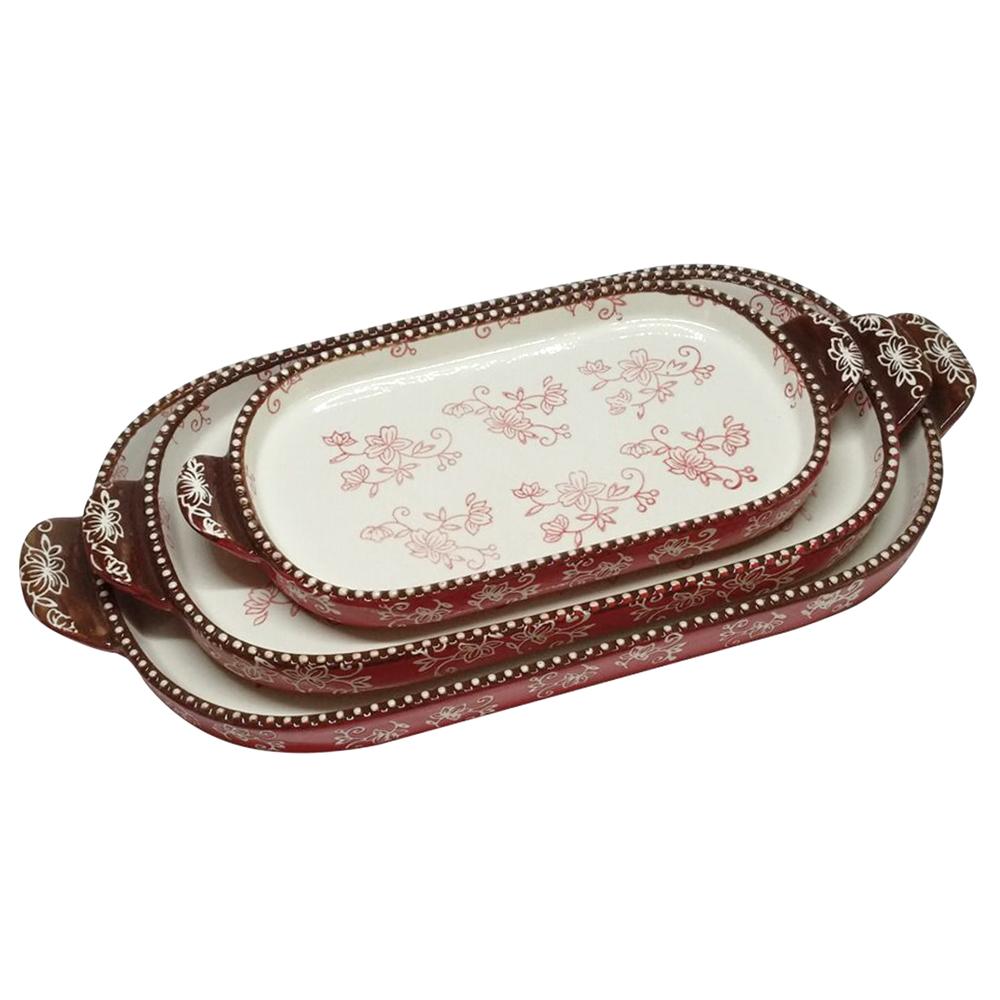 temp-tations® Floral Lace Squoval Tray Set – 3 Piece – Red